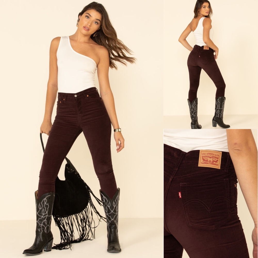 Levi's Women's Wedgie Skinny Jeans, Malbec moleskin Burgundy Corduroy Velvet